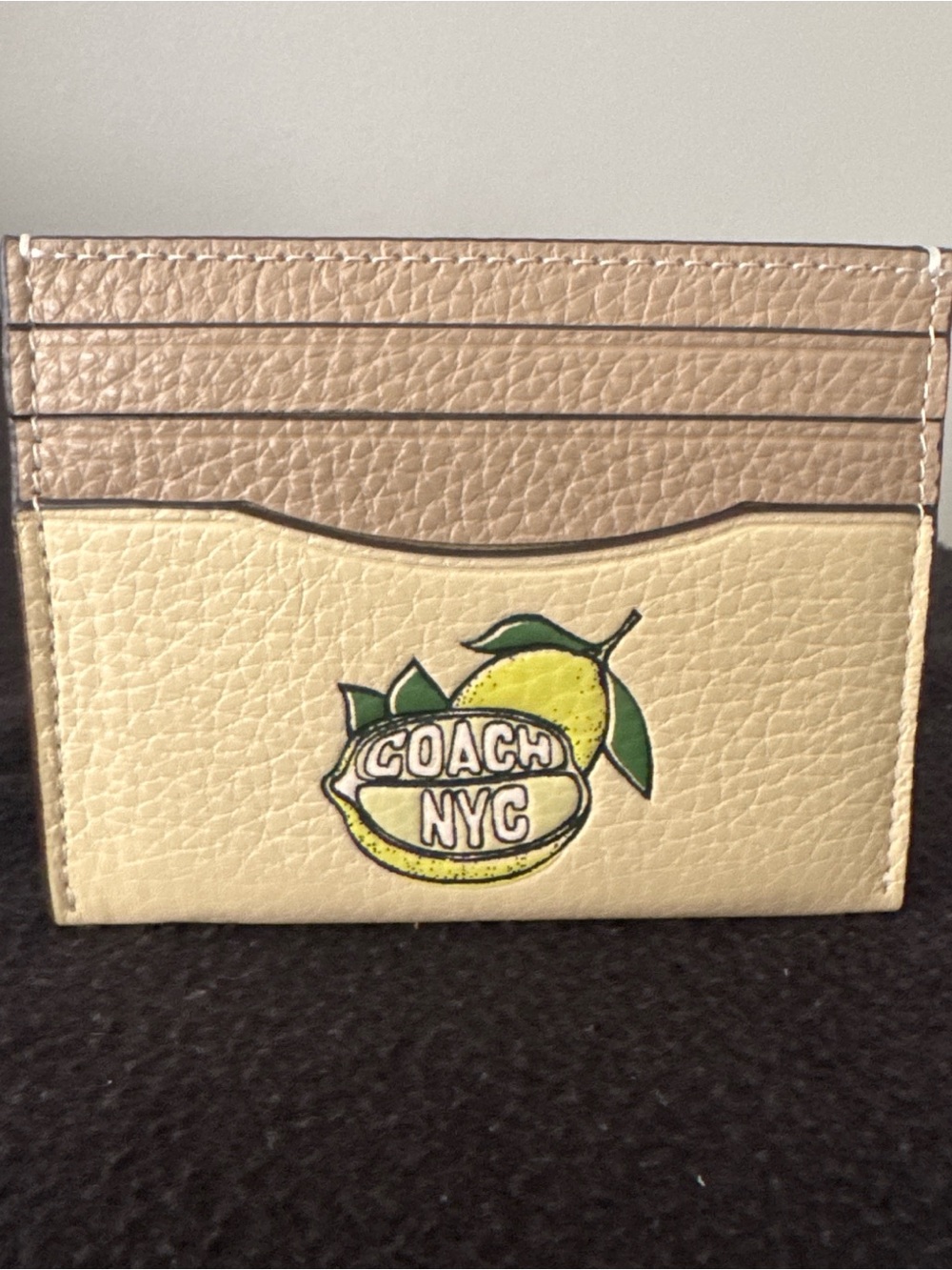 Coach Slim ID Card Case - Cream & Tan Pebbled Leather